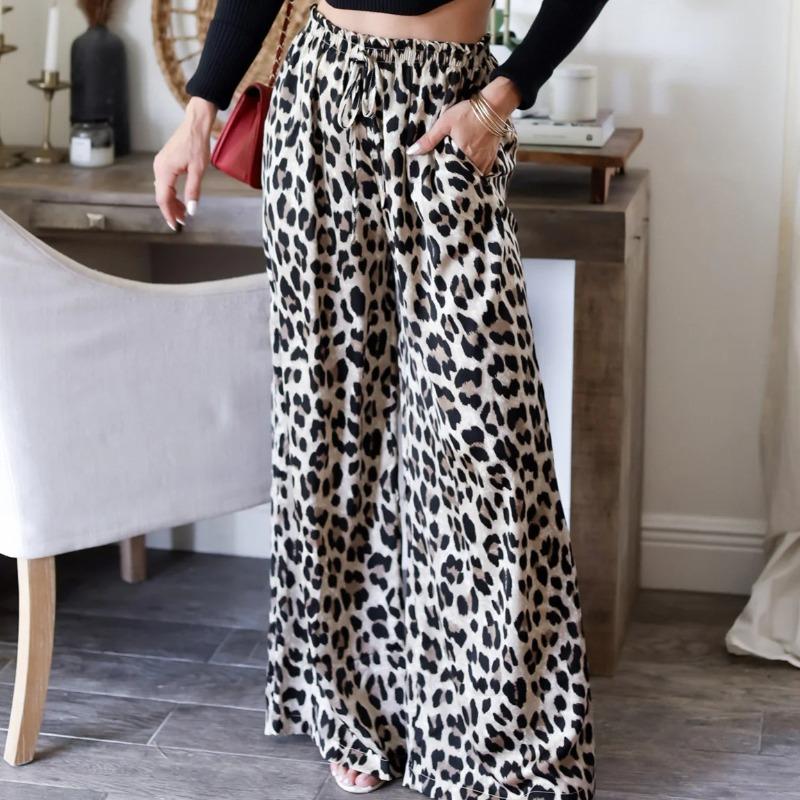 Новые модные уличные повседневные широкие брюки с леопардовым принтом для женщин на весну, прямые женские свободные брюки с высокой талией, летние элегантные женские мешковатые брюки 26274