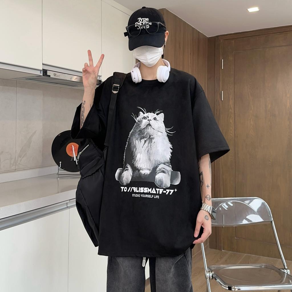 Футболка мужская с коротким рукавом из хлопка в модном хип-хоп стиле с круглым вырезом, летняя