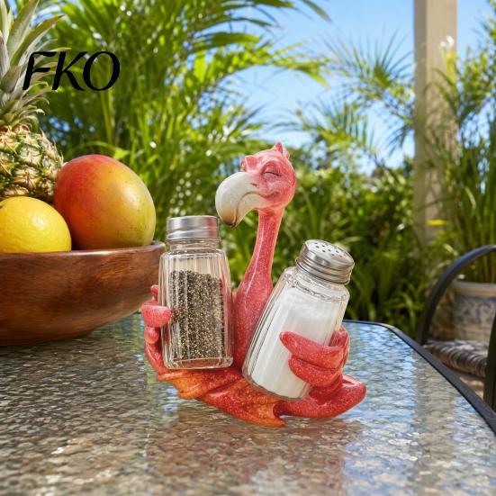 Durable Resin Kitchen Storage Creative Animal Condiment Holder, Organizer Rack for 2 Spice Dolphin Seasoning Jars, Cute Flamingo Pelican