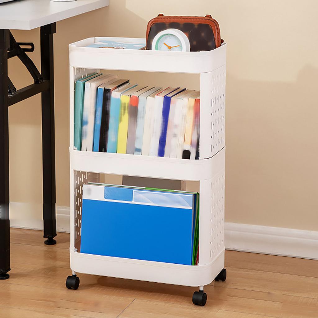 Mobile Bookshelf with Wheels Flexible Enhance Space Utilization Durability Rolling Storage Cart for