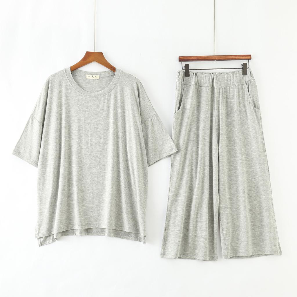 Женский летний комплект брюк с короткими рукавами и длиной семь четвертей, одежда для сна, домашняя одежда, весна-осень, свободные широкие брюки