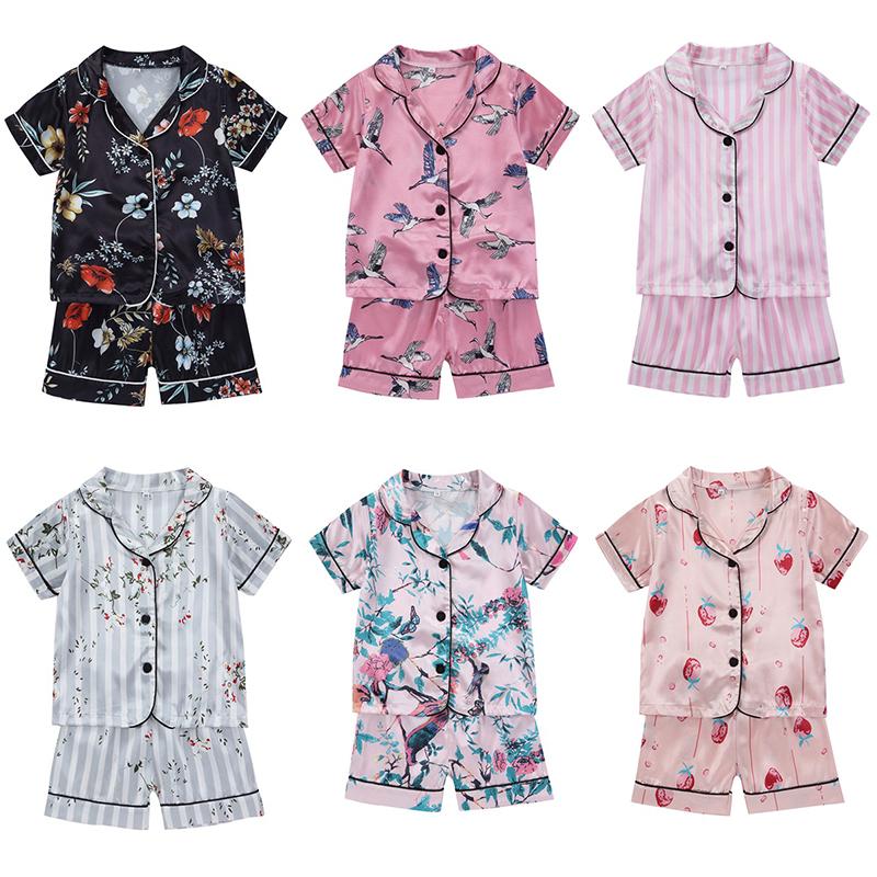 Colorful Fruit & Floral Pajama Sets: Soft Imitation Silk Sleepwear for Children 1-5 Years Old