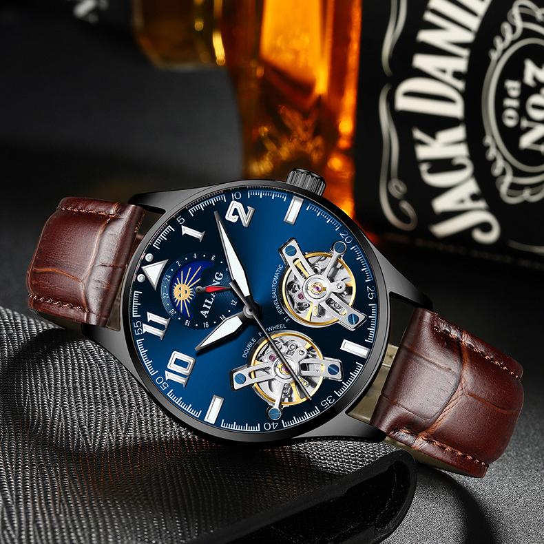 AILANG Мужские часы Новые тенденции Полые Ellow Boil Механические часы Мужские полностью автоматические часы