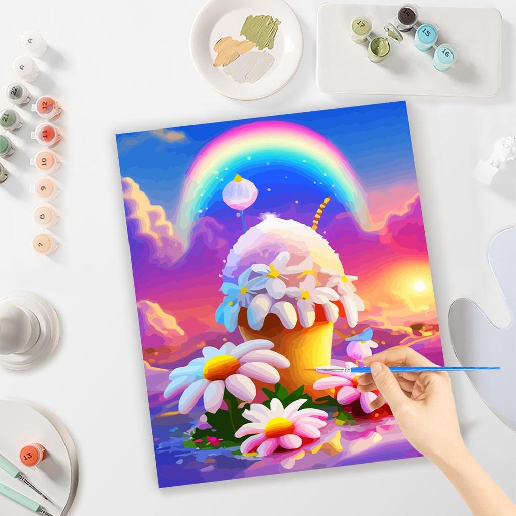 Рамка для рисования по номерам, наборы Радуга, мороженое, пейзаж, акриловая краска на холсте, цветок, ручная работа, поделки своими руками, настенная картина для домашнего декора 40x50