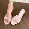 Gentle French! Pink Bow One-word Cool Slippers Women's Summer Stiletto High Heels