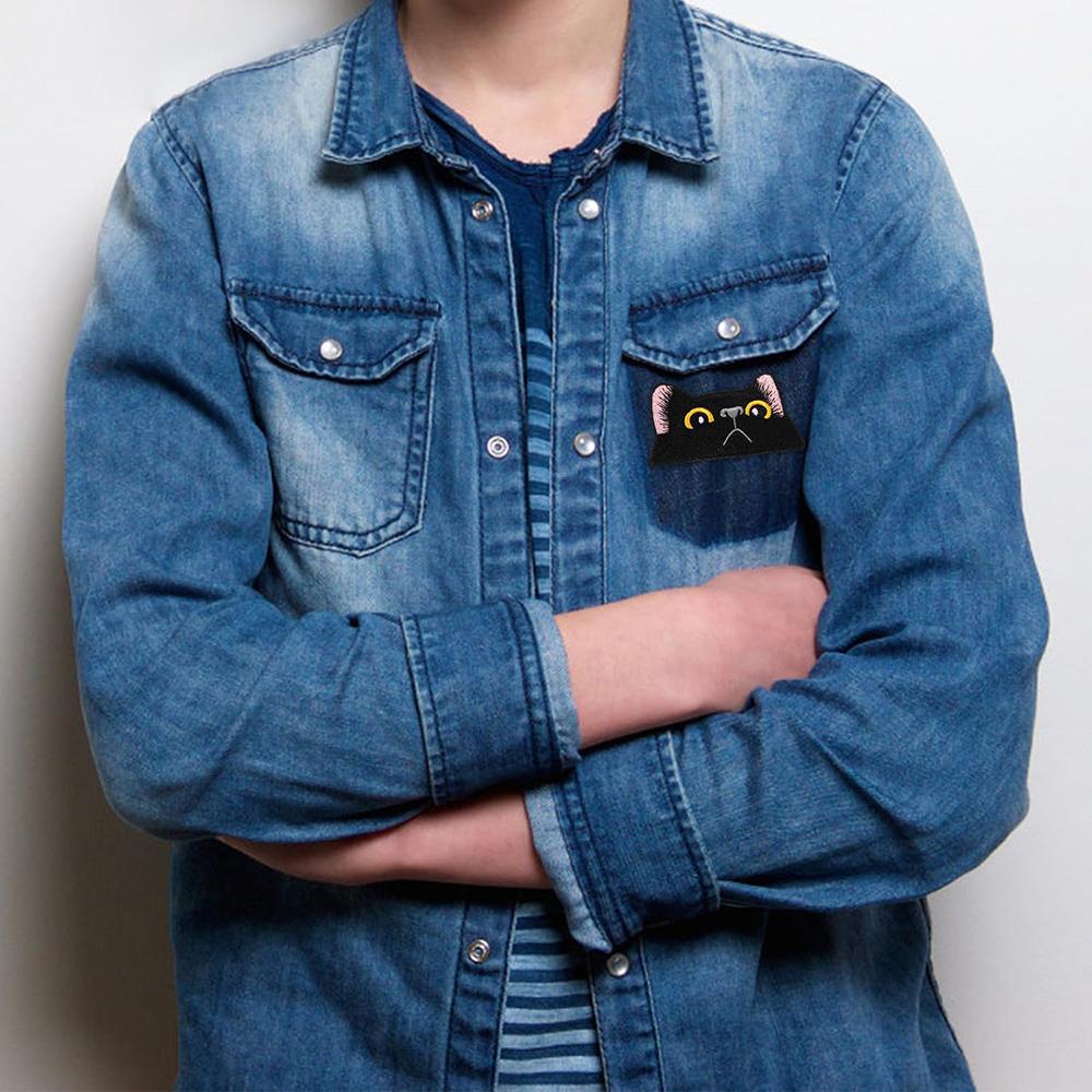 1 шт., симпатичная черная морда кошки, вышитая нашивка на ткань, значок плачущего кота, нашивка для одежды, сумки, аксессуаров 3,8*7,6 см