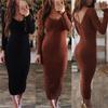 Durable Fashion Women 'S Autumn Winter Dresses Long Sleeve Low Cut V -Neck Knitted Slim Bodycon Long Dress Wonderful