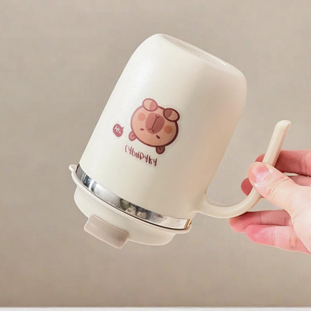 Переносная кружка для кофе Capybara с трубочкой и ручкой из нержавеющей стали 304, герметичная чашка для воды с двойными стенками, многоразовая чашка для питья