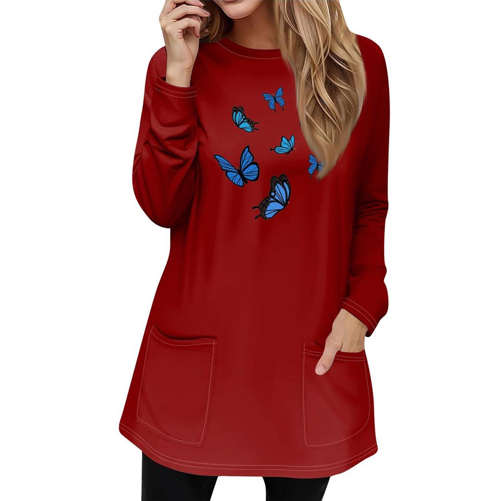 Женская толстовка, пуловер, спортивная одежда, карман, принт, повседневный топ с круглым вырезом и длинными рукавами