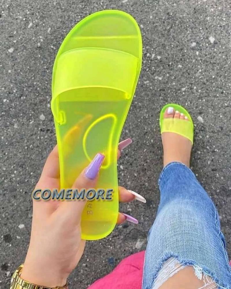 Woman's Sandals Sexy Summer Shoes Woman Slip On Fashion Slides Ladies Transparent Flats Shoes Flat Flip Flop Beach Large Size 42