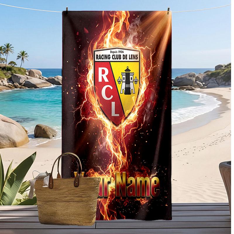 racing club de lens Personalized Printed Beach Towel Soccer Logo Support Custom Name Text Absorbent Towel For Sport Travel Special Gift