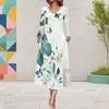 Women Plus Size Round Neck Long Sleeve Black Butterfly Printed Midi Dress With Pockets