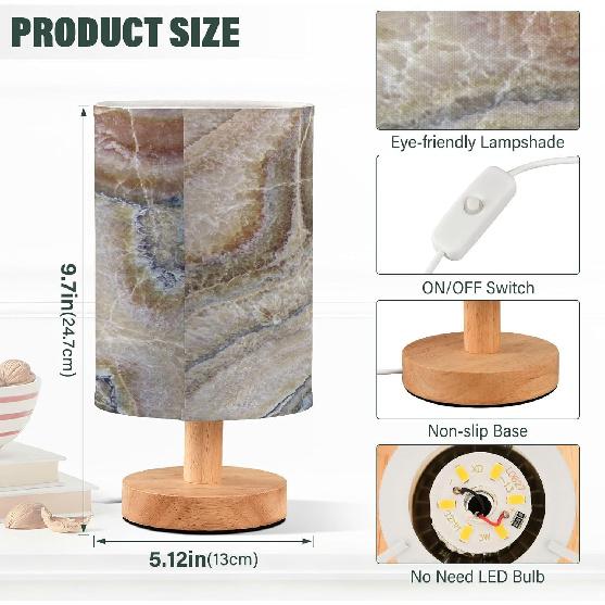 Onyx Marble Desk Lamp Stone Marbling Bedside Lamp Table Lamps Cylinder Nightstand Lamp for Bedroom Living Room Office Decor