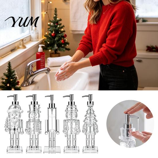 Clear Acrylic Sanitizer Dispenser for Vanity Christmas Theme Hand Soap Dispenser, Nutcracker/Santa/Snowman/Cookie Man/Christmas Tree Shape,