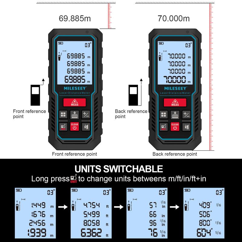 MILESEEY Laser Distance Meter S2 Digital Tape Measure 50M 70M 100M 120M Rangefinder High-Accuracy Trena with Electronic Angle
