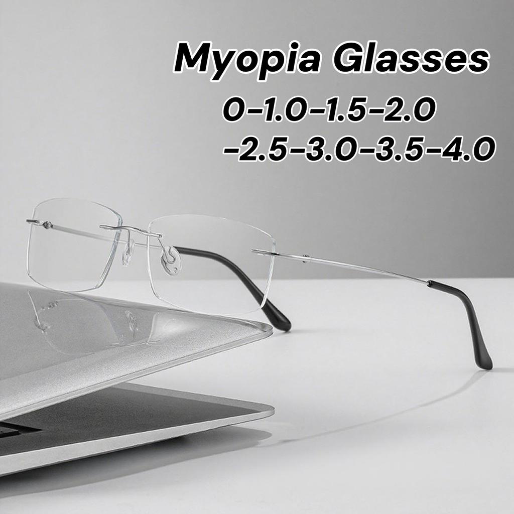 Сверхлегкие безободковые очки для близорукости Винтажные Ретро Мужские Деловые Очки для Близорукости Готовые Безободковые Оправы Минус Очки Диоптрии