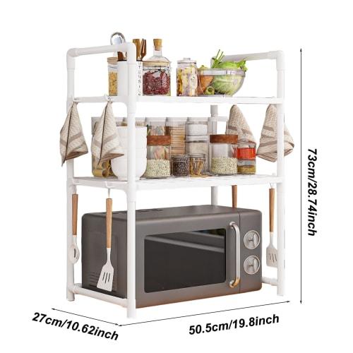 Microwave Rack, Adjustable Microwave Stand - Kitchen Countertop Utensil and Cutlery Organizer | Adjustable Countertop Utility Storage Rack with Hooks