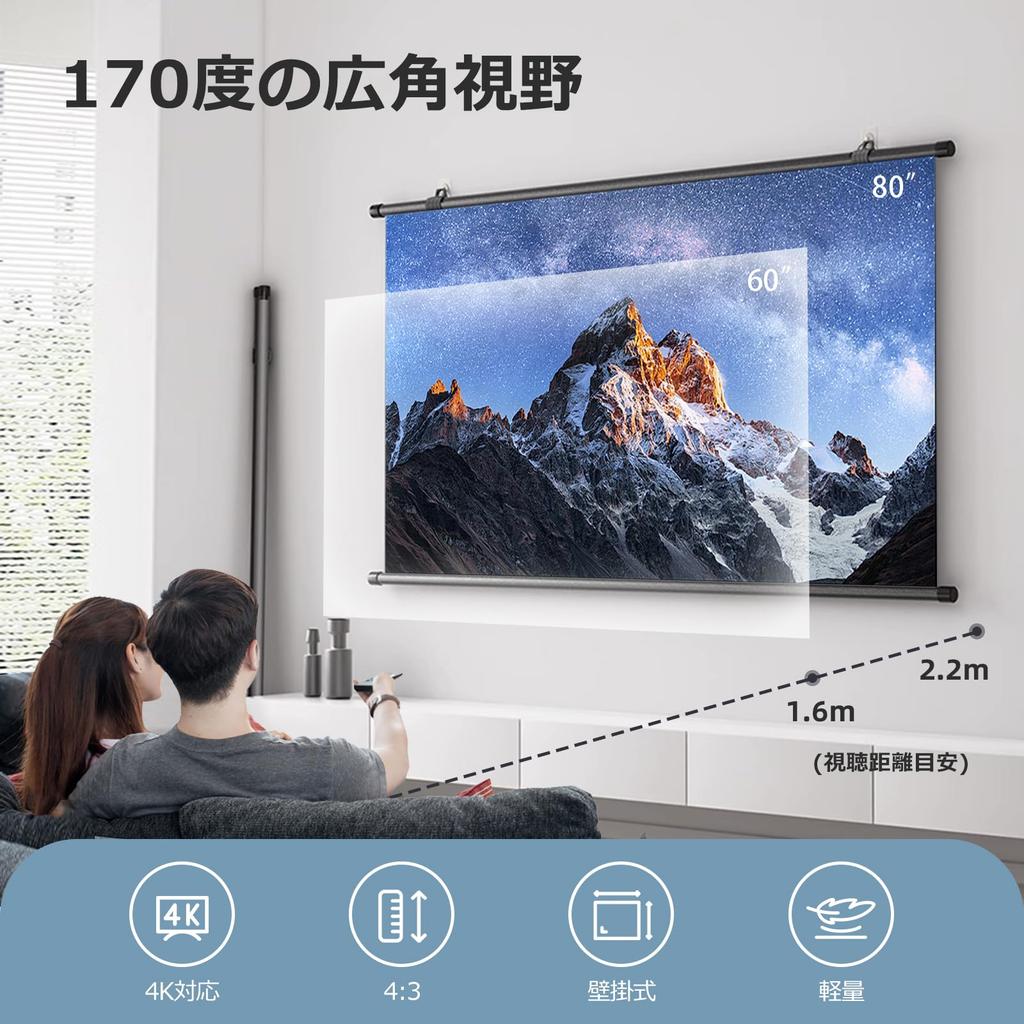 Проекционный экран 80 дюймов для домашнего кинотеатра, подвесной, складной, с большим углом обзора, настенный, проекционный экран, портативный, для использования в помещении и на улице