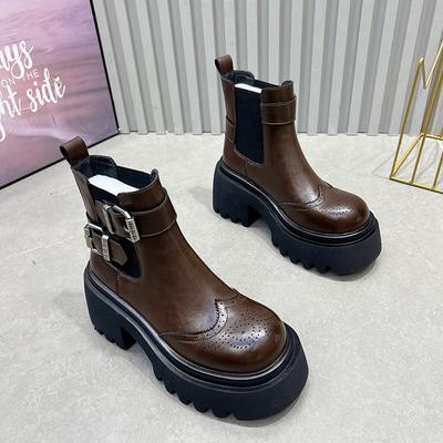 Платформа Женские Ботильоны Плоская подошва Мода Зимняя Спортивная Обувь Дизайнерские Новые Челси Ботинки Новые Повседневные Кожаные Женские Ботинки