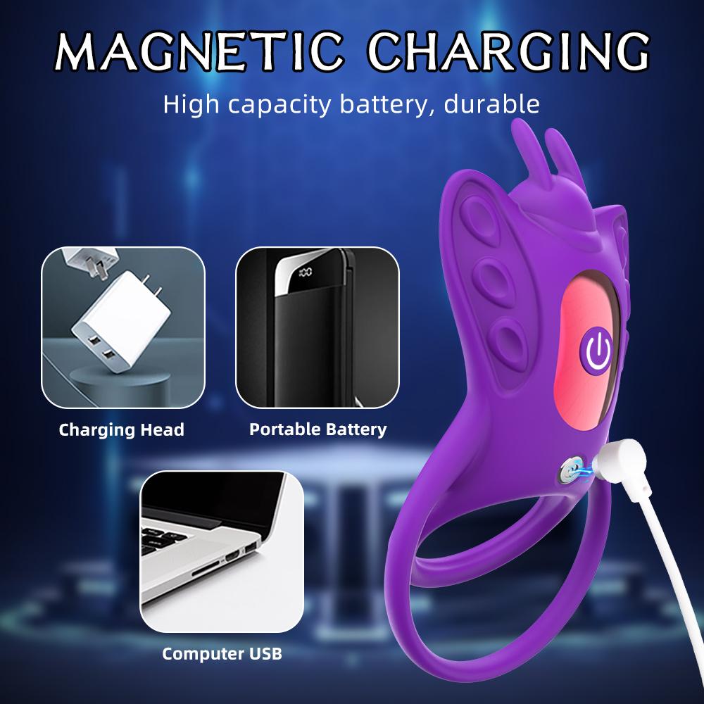 APP Vibration Butterfly Ring Men Penis Ring Wireless Control Cellicle Massage Penis Stimulation Dick Ring Sex Toys Semen Lock Ring Red/Fiolet
