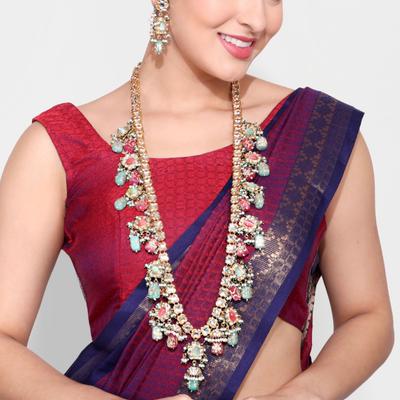 Королевский комплект ожерелья, комплект ожерелья с камнем Джайпури, ожерелье с зеленым изумрудом Джайпури, индийские свадебные украшения