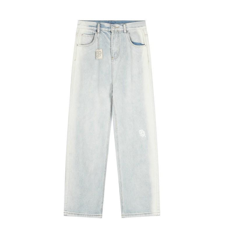 Mens Straight Leg Jeans Loose Fit Hip Hop Style Casual Denim Pants Teens