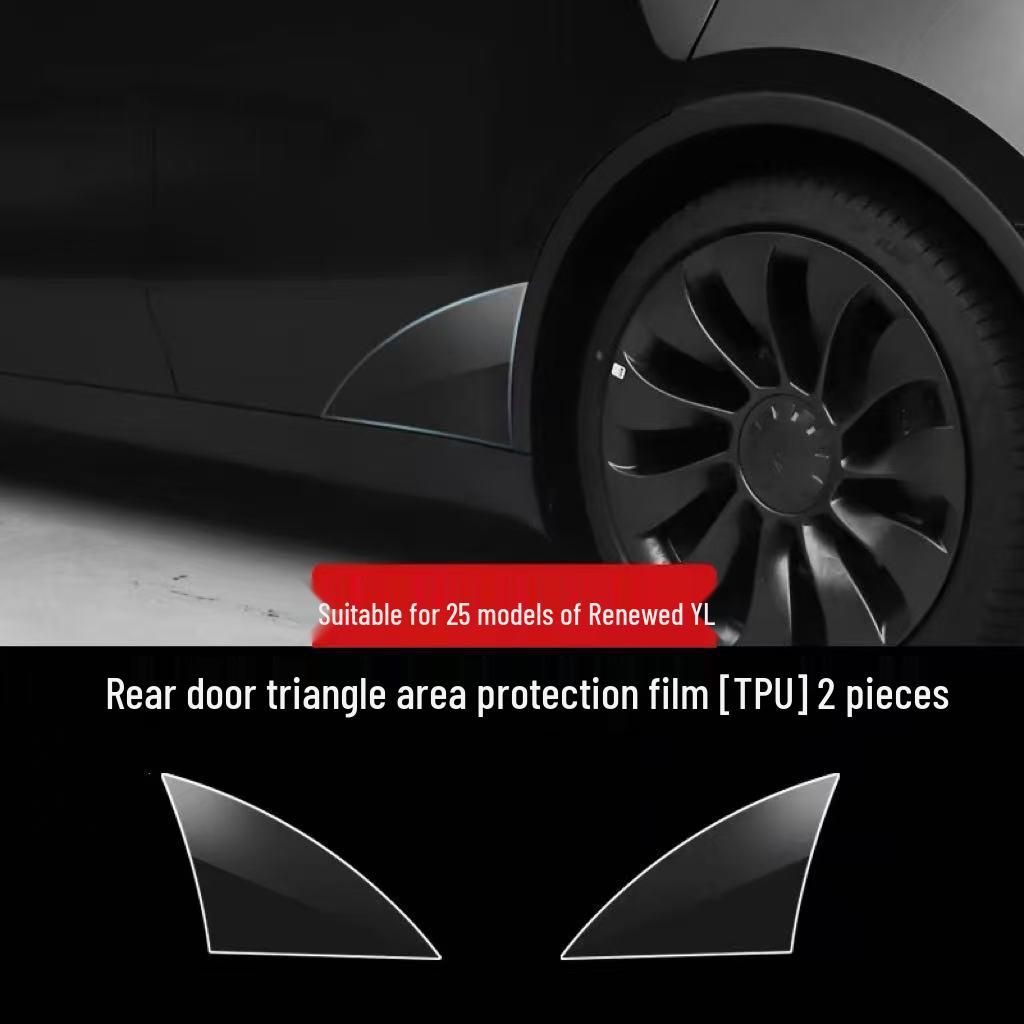 Защитная пленка из ТПУ для задней двери Tesla Model Y/3 - Треугольная зона, Антипрозрачная Глянцевая Черная
