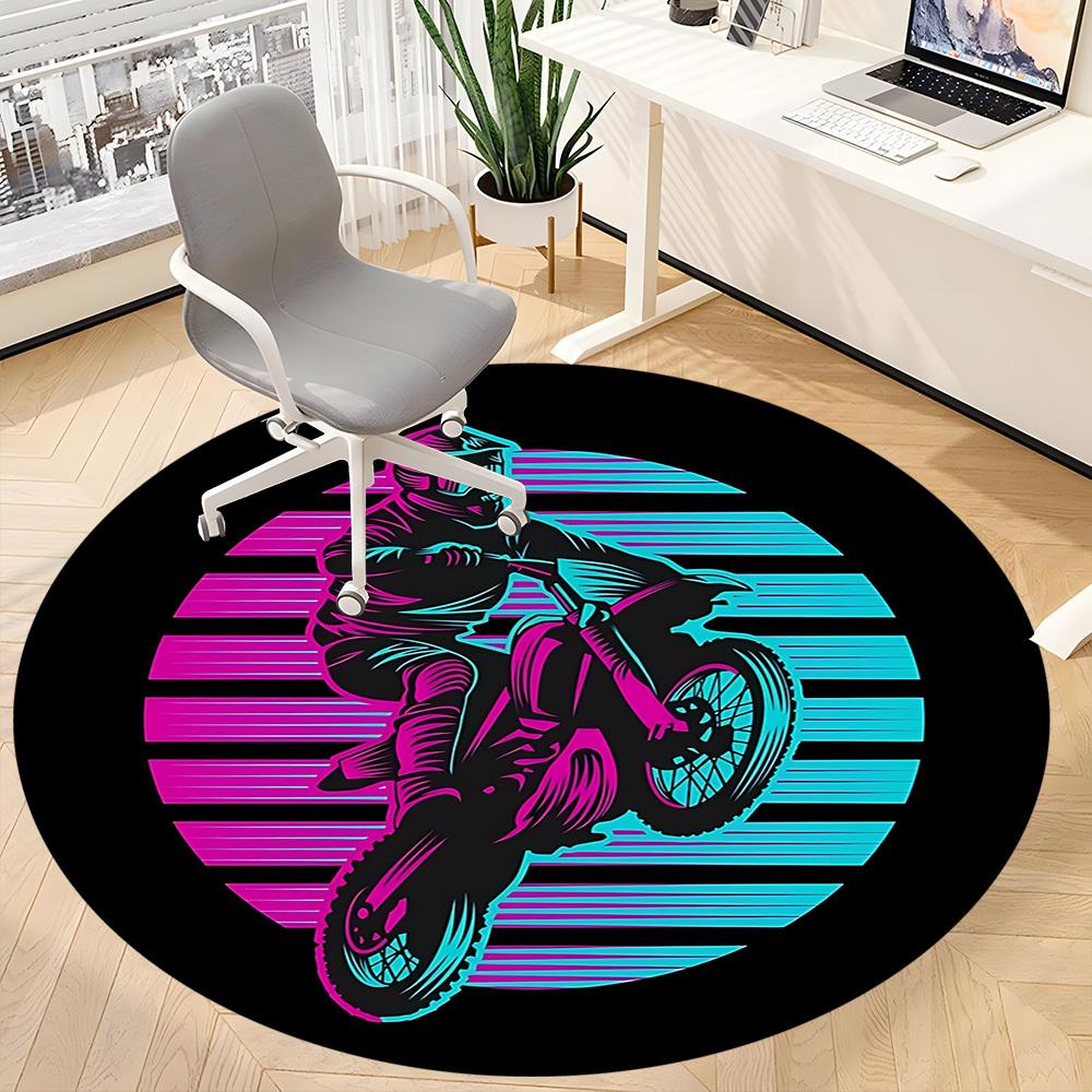 1PC Motorbike Rider Office Round Area Rug, Mat Suitable ForOffice, Under Office Chairs Bedroom Living Room Home Decor, Room Deco