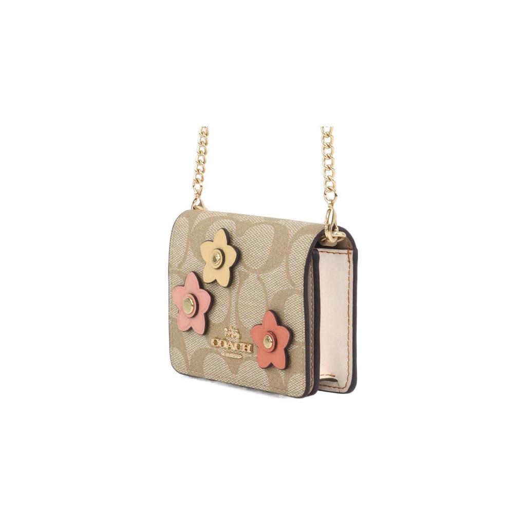 Coach Классический кожаный кошелек-кроссбоди на цепочке с цветочным принтом Monogram, мини-кошелек женский, хаки CH620-IMOT4