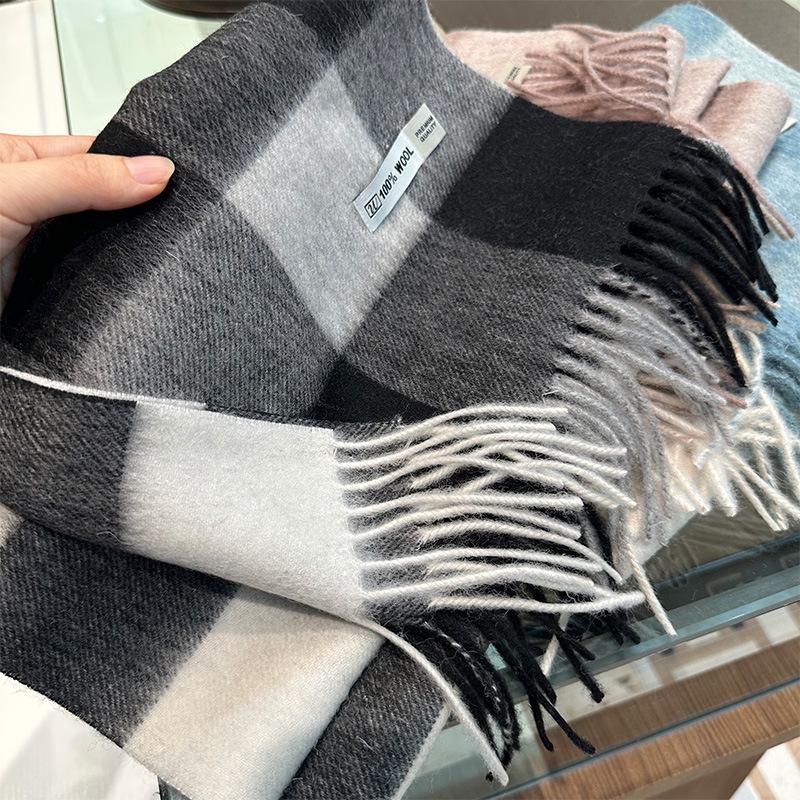 Winter Atmosphere Plaid 100 Wool Scarf Women's Winter Versatile Couple Warm Shawl Dual-purpose