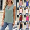 Женские модные однотонные топы без рукавов с V-образным вырезом, жилет на пуговицах, топы