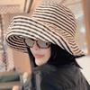 Женская соломенная шляпа с полосатым принтом, широкополая, с защитой от УФ, легкая, дышащая, летняя, пляжная, универсальный аксессуар