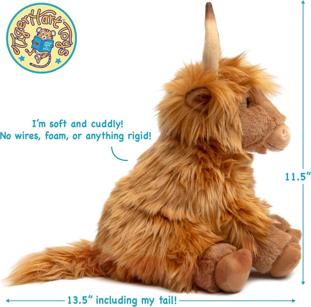VIAHART Highland Cow Henry Plush Toy, Brown, Medium (Approx. 29cm), Fluffy Cow Plush Toy, Hand Washable, Gift Item