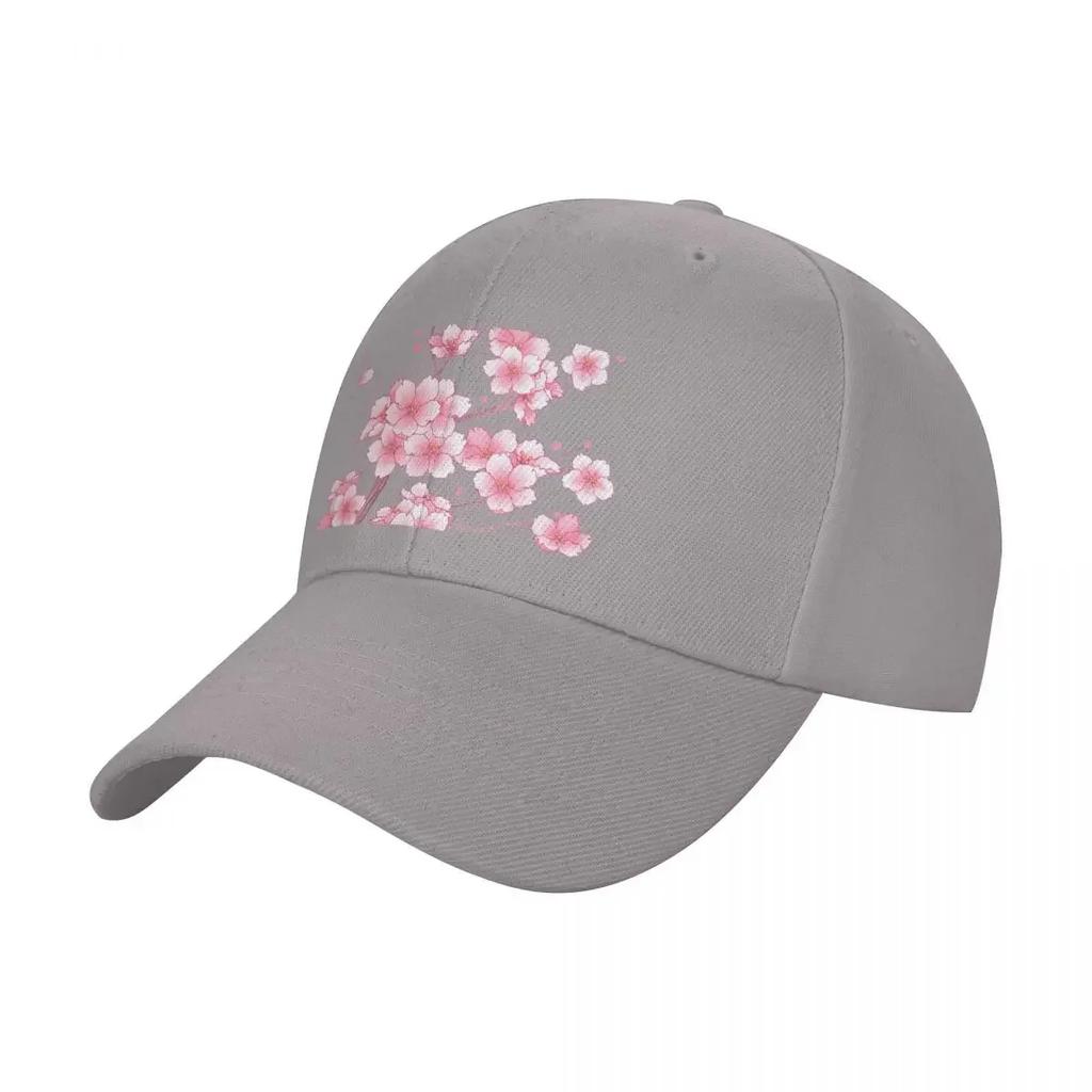 Falling Pink Sakura Cherry Blossom Branches On White Baseball Cap Brand Unisex Cap Sun Cap Funny Hats Golf Womens Beach Unisexs