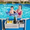 Above Ground Pool Storage System Basket with Dual Cup Holders Towel Shelf Organizer Poolside Swimming Accessories