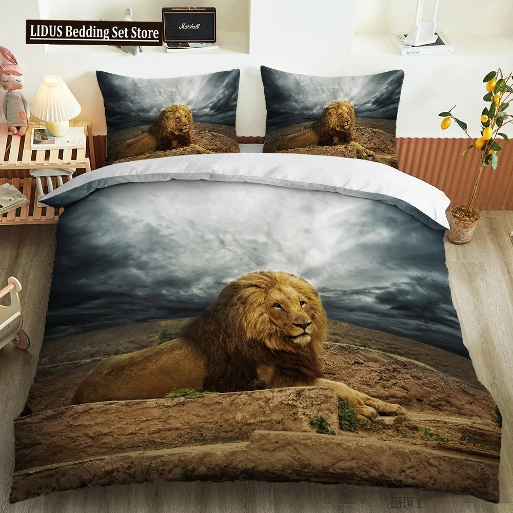 Комплект пододеяльника Тигр Лев Леопард Тема Животные 3D Комплект постельного белья Размер Кинг Куин Для Детей Мальчика Девочки Подростков Полиэстер Чехол для одеяла