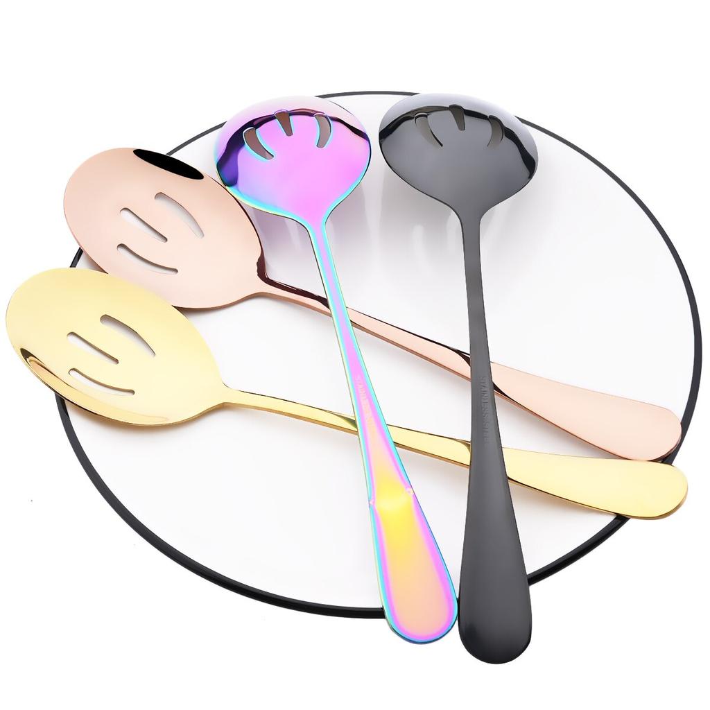 1Pc Serving Spoon Set Stainless Steel Hot Pot Spoon Colander for Dinner Household Public Dinnerware Slotted Spoon Kitchen Tableware