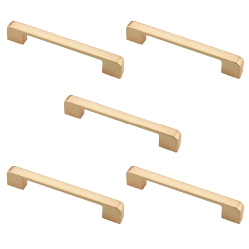 AILEWE Handles, 128mm Hole Pitch, Sand Gold, Set of 5, Modern and Simple Door Handles with Multi-Layer Plating, Aluminum Alloy One-Piece Casting, for
