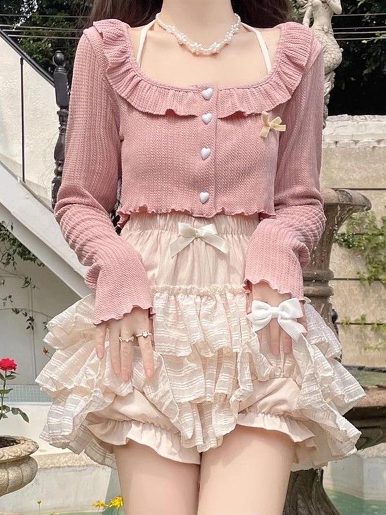 Мини-юбка в стиле Лолита с бантом для женщин, милая, с оборками, юбка-торт, кружевная, эластичная, на талии, повседневная одежда в японском стиле