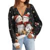 Женский модный кардиган с длинным рукавом, V-образным вырезом, на пуговицах, свободного кроя, с рождественским принтом