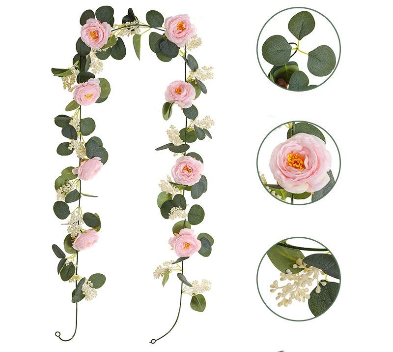 200cm Faux Eucalyptus Rose Vine Garland Artificial Silk Flower String Wedding Arch Home Wall Decor Photography Prop Garden Party