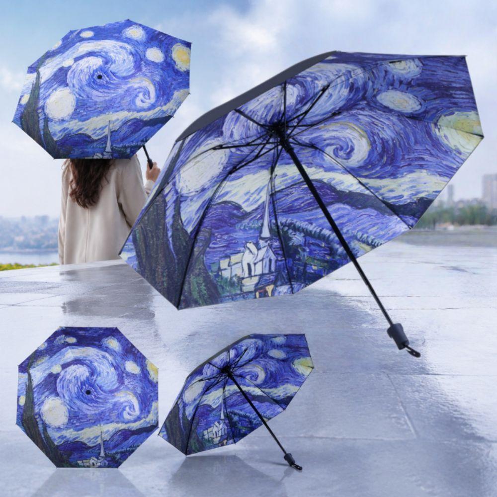 Multipurpose Printed Umbrella Van Gogh Oil Painting Style Automatic Umbrella Rain or Shine