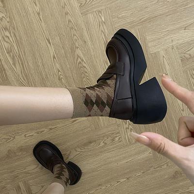 Туфли на платформе из кожи женские в британском стиле, увеличивающие рост, весенние новые туфли на толстом каблуке, лоферы с одной педалью, универсальные