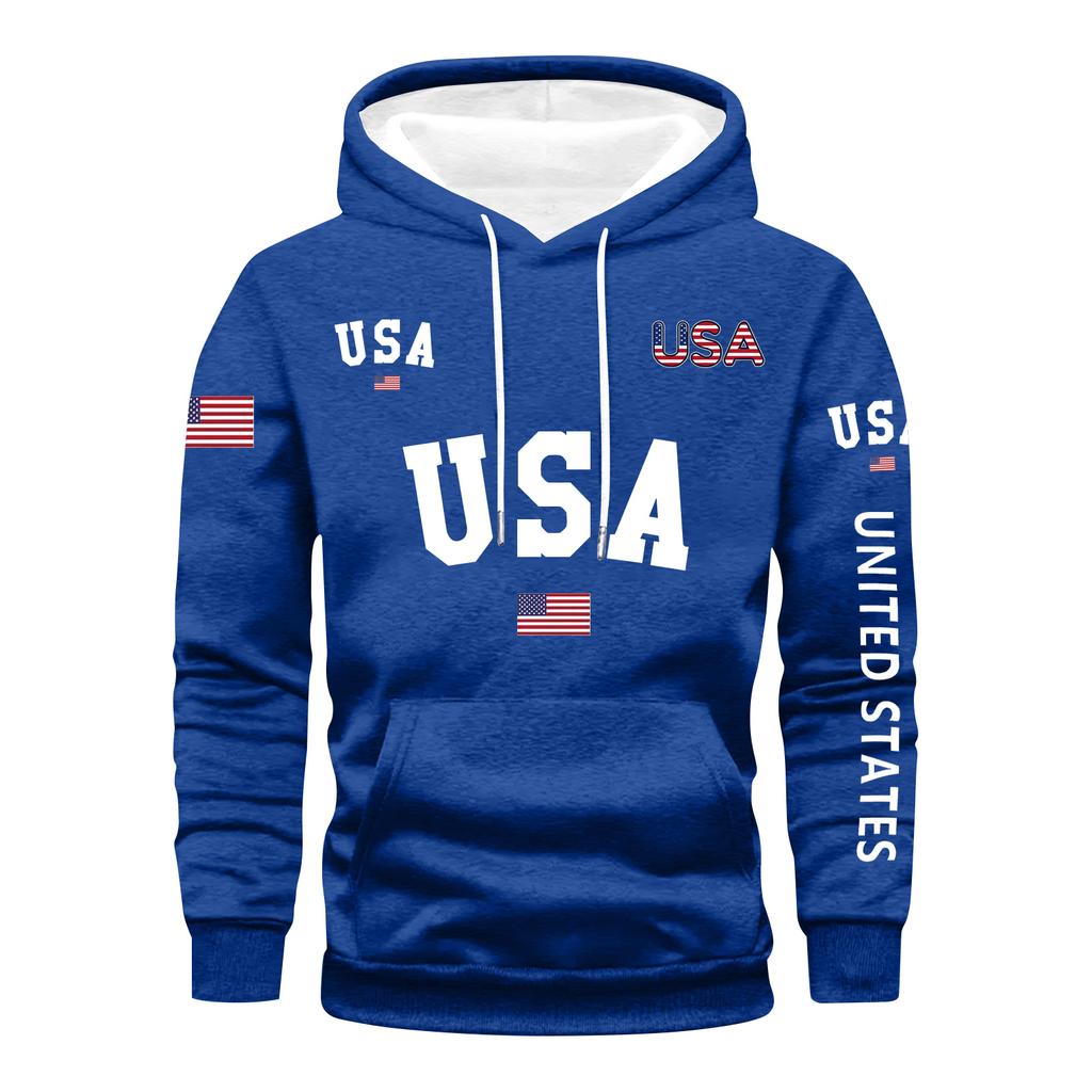 Men's Loose Flag Printed Hooded Sweatshirt Men's Casual Fashion Sports Sweatshirt