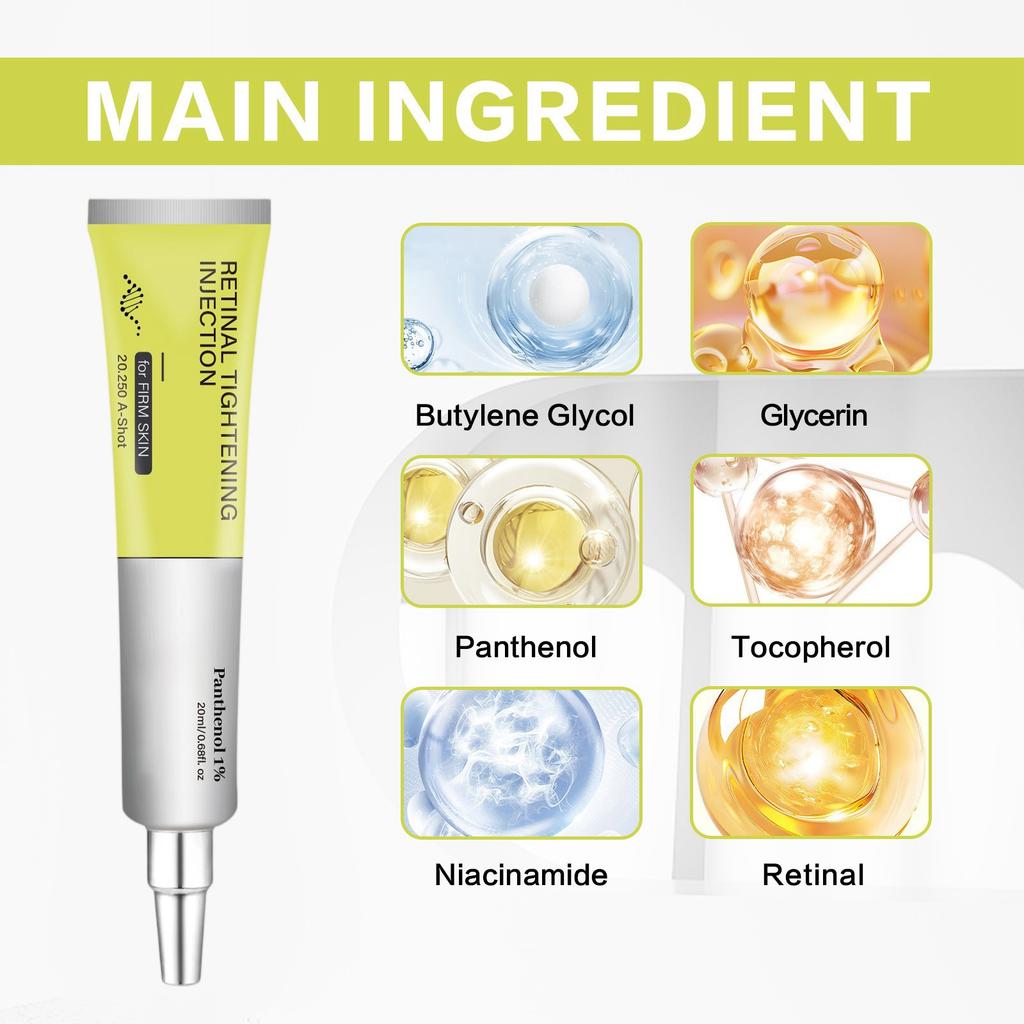 Retinol Eye Cream Tightens, Moisturizes, And Soothes The Eye Skin. Moisturizing Massage Moisturizes And Tightens The Eye Skin.