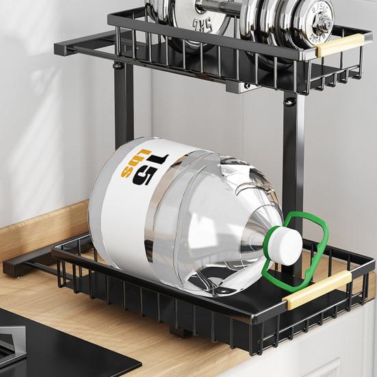 Стеллаж для хранения под шкафом с двумя выдвижными лотками, регулируемая высота, металлический выдвижной органайзер для ванной комнаты и кухни с ручкой