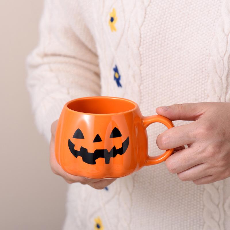 Halloween Ceramic Cup Creative Pumpkin Shape Drinkware Coffee Mug Breakfast Milk Cup Drinking Cup Halloween Decoration