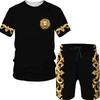 Summer 3D Golden Pattern Lion Head Print Men T-shirt+Shorts Suit Oversized Casual Man Sportswear Tracksuit Trend 2-Piece Set