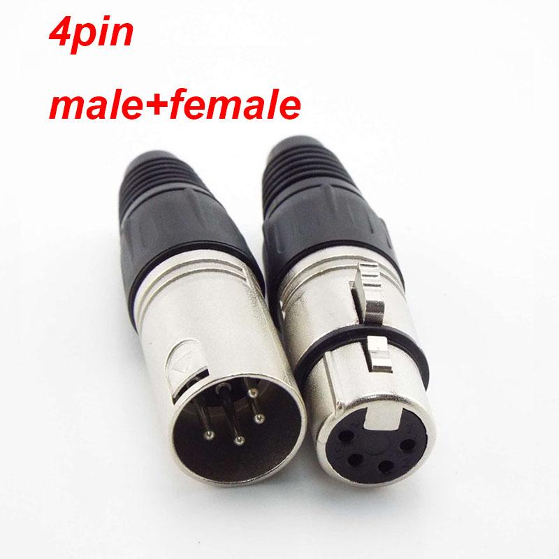 1pair 3 Pin 4 Pin XLR Audio Cable Connector MIC Male Plug / Female Jack Professional for Cable Microphone Wire Power Adapter