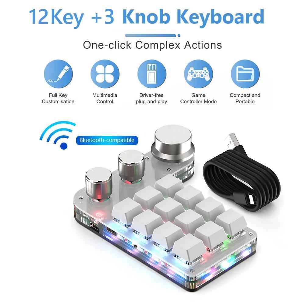12 Keys 4 Knobs RGB Programming Macro Custom Keyboard USB Wired/Bluetooth-Compatible Mechanical Hot-swap Gaming Keyboard